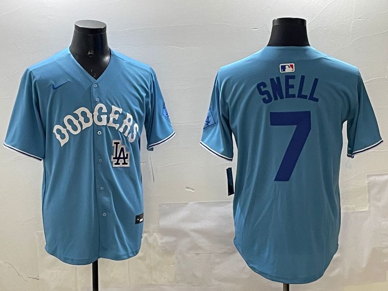Men Los Angeles Dodgers 7 Snell Light Blue Joint Name 2025 Nike MLB Jersey style 24